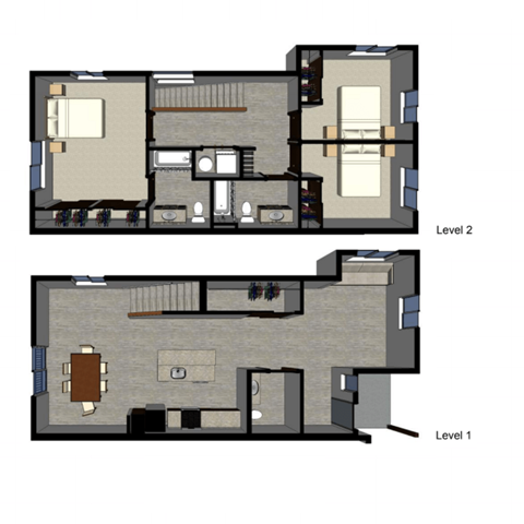 Floor plan for 3 beds, 2.5 baths, 1477 sqft